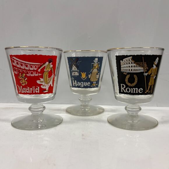 Vintage 1950s Libbey Cities of the World Footed Glasses -- Set of 3 - Picture 1 of 8